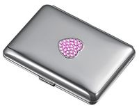 Visol Crystals Pink Heart Cigarette Case - Holds 14 Regular Sized Cigarettes