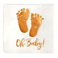 Crisky 50 Pcs Baby Shower Napkins Oh Baby ! Beverage Napkins 3-Ply Rose Gold Foil Feet Candy Buffet Napkins for Boy and Girl Baby Shower Decoration