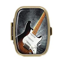 Electric Guitar Music Rectangular Bronze Pill Box Case Pocket Medicine Tablet Holder Organizer Pill Decorative Box Case Wallet Purse Pocket