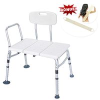 Health Line Massage Products Tool-Free 400 lbs Transfer Bench, Tub Adjustable Shower Bath Chair, w/Reversible Back & Non-Slip Feet, Great for Elderly, Disabled, Seniors & Bariatric - w/Bonus Scruber