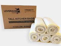 Eco Friendly: 13 Gallon Tall Kitchen Drawstring Trash Bags (95 Counts) - Leverage Supply