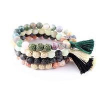 Trend Builder Inc | New Natural Lava Rock Stone Essential Oil Diffuser Tassel Bracelets for Aromatherapy | FIRST AID rescue aroma bracelet kit | Distance Friendship Mala Tibetan String Prayer Beads | 20 OPTIONS | Gift Box Included | For Man Women Couples 