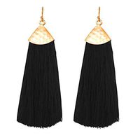 Sunhusing 1 Pair of Women's Bohemian Style Triangle Long Tassel Edge Colorful Drop Dangle Earrings Jewelry(Black)