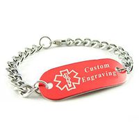 My Identity Doctor - Custom Engraved Medical ID Bracelet - Aluminum, Steel Curb Chain - Red - Wrist Size 7 Inch
