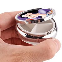 DISNEY COLLECTION Pill Box 3 Compartment Snow White and The Seven Dwarfs Round Metal Silver Button Medicine Organizer Box Convenient Jewelry Box Vitamin Fish Oil Supplement Gift