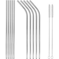 PetriStraws Set of 10 Stainless Steel Metal Drinking Straws Ultra Long 10.5 Inch Reusable Straws (5 Straight|5 Bent|2 Brushes) Eco-Friendly Dishwasher Safe for Tumblers Rumblers Cold Beverage or Warm