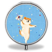 IMLONE Pill Organizer, Customized Cute Shiba Inu Pill Boxes with 3 Components and Mirror for Travelling and Daily Needs