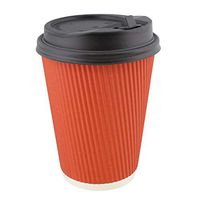 Lot45 Disposable Paper Cups with Lids, 100 Pack - 12 oz Coffee Cups To Go Expresso Cups with Rippled Sleeve in Red