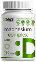 Deal Supplement Magnesium Complex 600mg,180 Count,High Absorption/Performance Chelated Mag Formula for Sleep,Calm,Muscle Cramps,Relaxation and Recovery, Non-GMO,No Gluten, No Soy & No Diary
