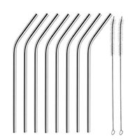 Weite Stainless Steel Straws, 8pcs Reusable 8.5inch Bent Drinking Metal Straws for Tumblers Rumblers Cold Beverage, with 2pcs Brushes (Silver)