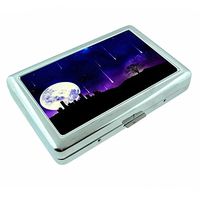 Shooting Star Moon Em1 Hip Silver Cigarette Case Id Holder Metal Wallet 4" X 2.75" RFID Protection