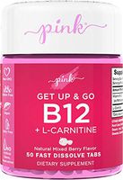 Pink Get Up & Go B12 Vitamin for Women | 50 Dissolvable Tablets | B12 5000mcg | Delicious Berry Flavor | Vegan, Non-GMO & Gluten Free Supplement | Plus L Carnitine