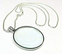 GC - 5X Necklace Magnifier 1-3/4" Glass Lens 36" Silver Chrome Chain US FASTPER