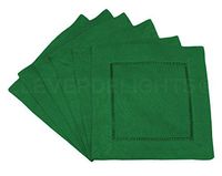 CleverDelights 12 Pack Green Linen Hemstitch Cocktail Napkins - 6" x 6" - 100% Pure Linen