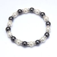 Black, White & Crystal Magnetic Stretch Bracelet (7.5")
