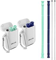 Allyooly Silicone Straws Collapsible Straws - Portable 2 Reusable Straws with 2 Cases and 2 Cleaning Brushes BPA Free, 30&20 oz Tumbler Compatible for Travel,Office