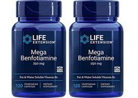 Life Extension Mega Benfotiamine 250 Milligrams Fat and Water Soluble Vitamin B1 Dietary Supplement - 120 Vegetarian Capsules (Pack of 2)