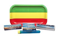 Bundle - 7 Items - Rolling Paper Depot Rolling Tray(Rasta), Elements King Size Papers, Elements Pre-Rolled Cone Tips, Elements 110mm Cone Roller with Rolling Paper Depot Kewltube