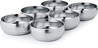 King International 100% Stainless Steel Heavy Belly bowl Bulging Bowl Bulging Katori Set of 6 Pieces,Solid and Durable, Mirror & Brushed Finish, Flat Bottom