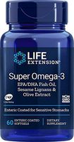 Life Extension Super Omega-3 (Fish Oil) Epa/Dha with Sesame Lignans & Olive Fruit, 60 Enteric Coated Softgels