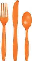 Touch of Color Premium Plastic Cutlery Assortment (Forks, Spoons, Knives), Sunkissed Orange, 24-Count