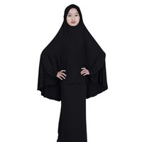 Other-sey Women Dress Elegant Summer Muslim Arab Middle Eastern Teen Girl Solid Color Simple Dress Two-Piece Suit Dress Black