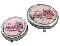 Pretty Owls Magnifying Makeup Mirror Compact and Pill Case Gift Set