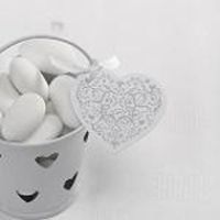 Vintage Romance Wedding Heart Favour Tags Decoration in White & Silver