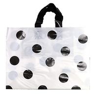 JS Frosted Plastic Shopping Gift Bags Large (16"x6"x12")- Quantity of 25 (Black Dots)