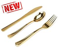 300 Gold Plastic Silverware - Gold Disposable Silverware - Gold Plastic Cutlery - Gold Plastic Utensils - Gold Plasticware – 100 Gold Plastic Forks, 100 Gold Plastic Spoons, 100 Gold Plastic Knives