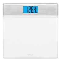 Taylor 440 lb. Capacity High Gloss Bright White Digital Bathroom Scale with Satin Metal Accents