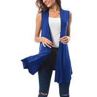 Amlaiworld Women Plus Size Tops Sleeveless Draped Open Front Cardigan Vest Asymmetric Hem Summer Tunic Shirt Blue