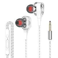 Quad Drivers Hybrid in Ear Earphones,Dual Speaker in-Ear Headphones Double Dynamic Ring Headphone Cable with Wheat Gaming Headset for Apple Android Phone (White)