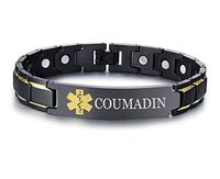 XUANPAI COUMADIN Brushed Name Plate ID Identity Magnet Therapy Medical Alert ID Bracelet(Black+Yellow)