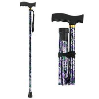 Folding Walking Cane, LIXIANG, 5-Level Height Adjustable Walking Stick For Men & Women With Comfortable Plastic T-handle Portable Walking Stick, Purple Floral Printing