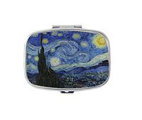 YOU.U The Starry Night by Vincent Van Gogh Custom Silver Stylish, slim design Pill Box Holder，rectangle Medicine Vitamin Organizer Pill case