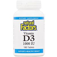 Natural Factors, Vitamin D3 1000 IU, Supports Strong Bones, Teeth, and Muscle and Immune Function, 180 tablets (180 servings)