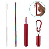 4PCS Drinking Straw Cleaning Brush Stainless Steel Metal Telescopic Straw for Travel, Home & Kitchen(red)