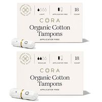 Cora Organic Cotton Non-Applicator Tampons; Chlorine & Toxin Free - Variety Pack - Light/Regular (36 Count)