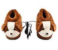 Brown Doggy Plush USB Heating Slippers Winter Heated Warm Shoe for Feet Relax