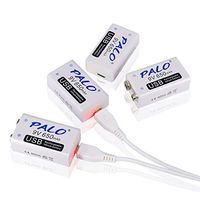 PALO 4 Pack 9v Rechargeable Battery Li-ion 650mAh with 2 in 1 USB Cable for Keyboard Microphone Smoke Alarm