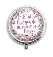 Euger Let All That You Do Be Done in Love Sign Stainless Steel Round Pill Box Medicine Vitamin Organizer Holder Decorative Box 3 Compartment Medicine Case