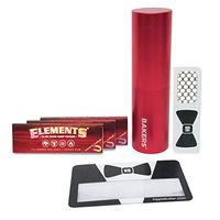 Elements 1 1/4 Red Slow Burn Hemp Rolling Paper (3 Packs), Baker’s Metal Storage Container, Hippie Butler Magnifying Scoop Card, Hippie Butler Grinder Card – 6 Items – Bundle