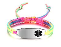 JF.JEWELRY Medical Alert ID Bracelet for Women Girls Multicolor Rainbow Braided Allergy Bracelets for Kids,Free Engraving