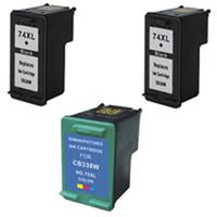 Amsahr 74XL(CB336WN) Remanufactured Replacement HP Ink Cartridges for Select Printers/Faxes with 2 Black and 1 Color Ink Cartridges