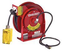 Reelcraft L 4545 123 7A Heavy Duty Power Cord Reel, 12 AWG/3 Conductors x 45', 20 AMP, Duplex GFCI Outlet, Cord Included