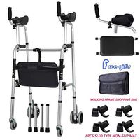 Trjyr Walker- Foldable Adjustable Standard Walking Frame Walker with Padded Seat and Arm Rest, Elderly Stroke Hemiplegic Rehabilitation Handicap Lower Limb Trainer