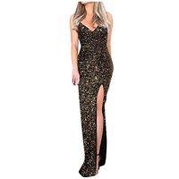 Women's Evening Party Dress Sleeveless,Ladies Sexy Backless Nightclub High Split Deep V Neck Long Dress