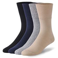 Diabetic Cotton Cushion Socks, Forcool Soft Seamless Toe, Non-Binding Top Crew Medical Socks, 4 Pairs Large Black/Gray/Navy/Beige
