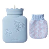 Hot Water Bottle with Knit Cover for Kids Adults, Silicone Hot Water Bag for Pain Relief, Hot and Cold Therapy, Microwavable(Blue)